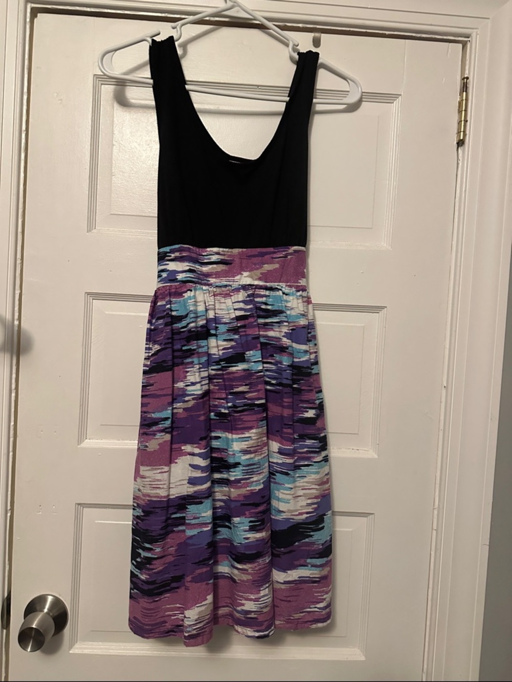 Mossimo Supply Co. Black Bodice Purple & Teal Print Midi Dress